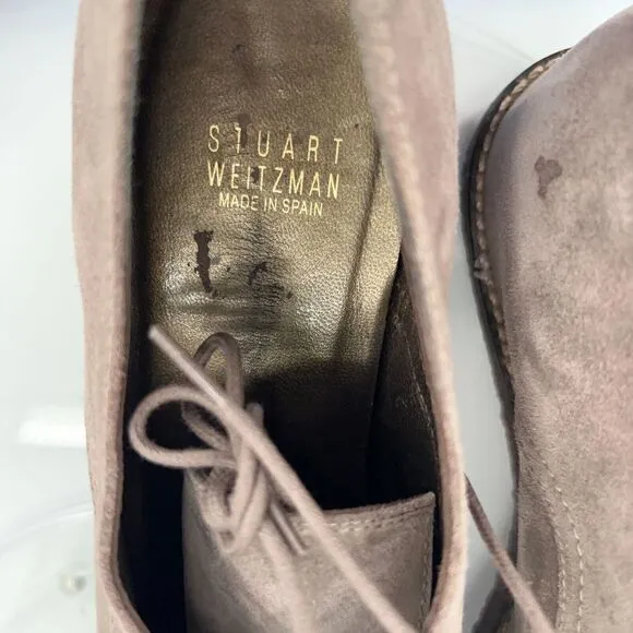 Stewart Weitzman Oxfords Women's Size 9 Taupe Brown Suede Lace Up Hidden Heel