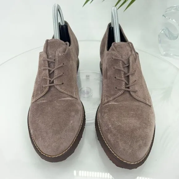 Stewart Weitzman Oxfords Women's Size 9 Taupe Brown Suede Lace Up Hidden Heel