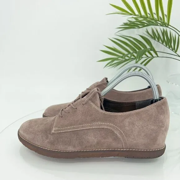 Stewart Weitzman Oxfords Women's Size 9 Taupe Brown Suede Lace Up Hidden Heel