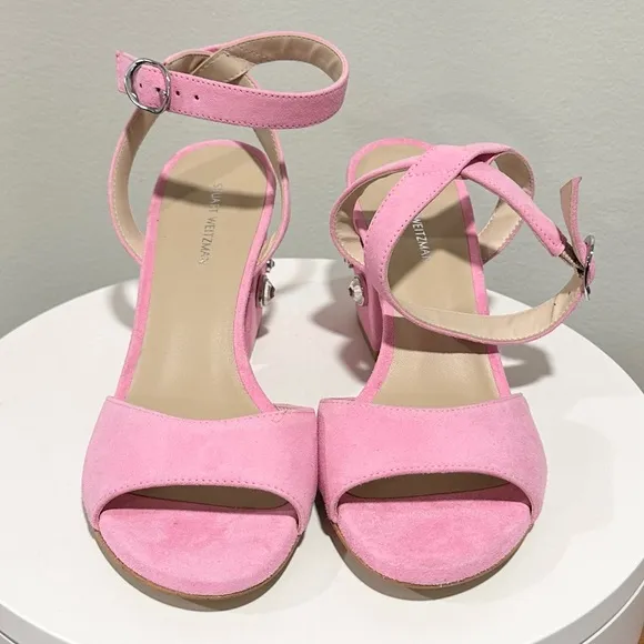 🌹STUART WEITZMAN 🌹 Allshine 75 Crystal-Embellished Suede Sandals Size: 6B