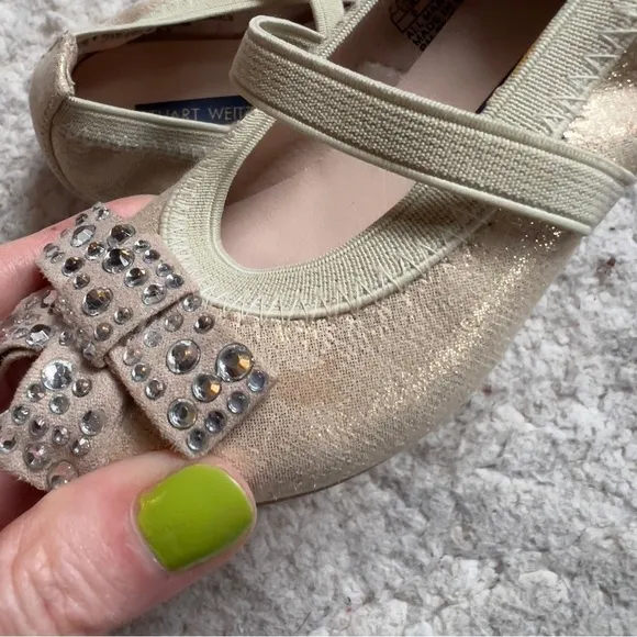 Stuart Weitzman Fannie Stardust Mary Jane Gold Sparkle Baby Ballets Sz 5