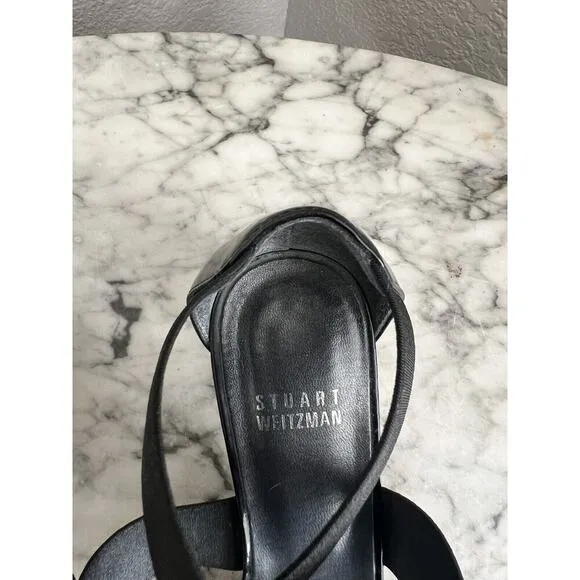 Stuart Weitzman Midexter Strappy Slip On Heeled Sandals Size 6 M Black