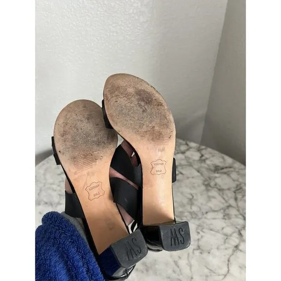 Stuart Weitzman Midexter Strappy Slip On Heeled Sandals Size 6 M Black