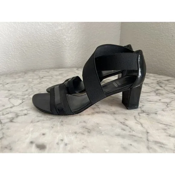 Stuart Weitzman Midexter Strappy Slip On Heeled Sandals Size 6 M Black