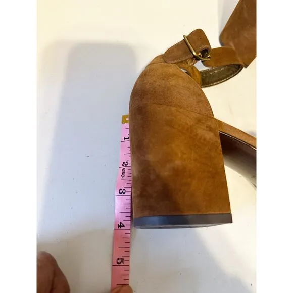 Stuart Weitzman Soho Suede Ankle Strap Block Heel Sandals Brown Women's Size 9.5