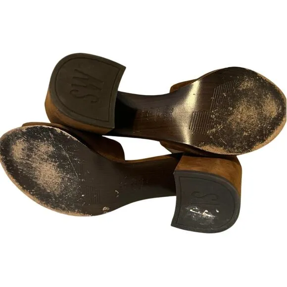 Stuart Weitzman Soho Suede Ankle Strap Block Heel Sandals Brown Women's Size 9.5