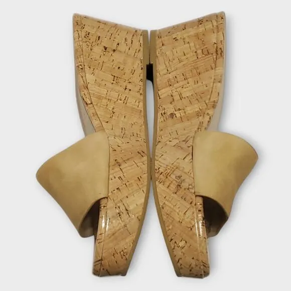 Stuart Weitzman Wedge Heel Suede Sandals Beige Tan Sz 9.5B Modern Summer Slip On