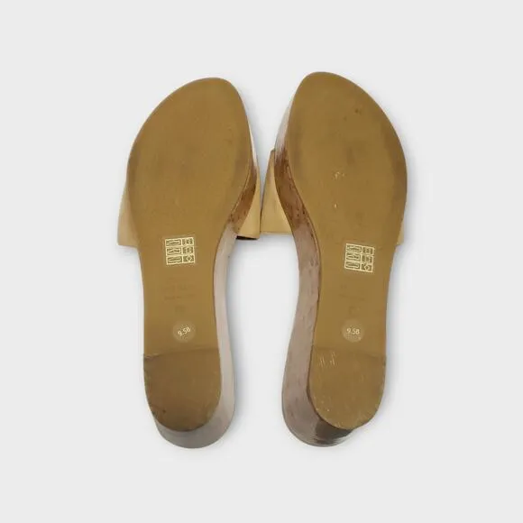 Stuart Weitzman Wedge Heel Suede Sandals Beige Tan Sz 9.5B Modern Summer Slip On