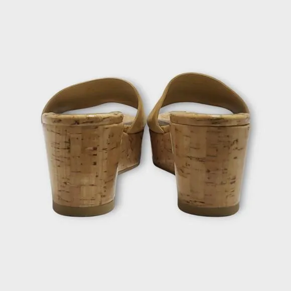 Stuart Weitzman Wedge Heel Suede Sandals Beige Tan Sz 9.5B Modern Summer Slip On