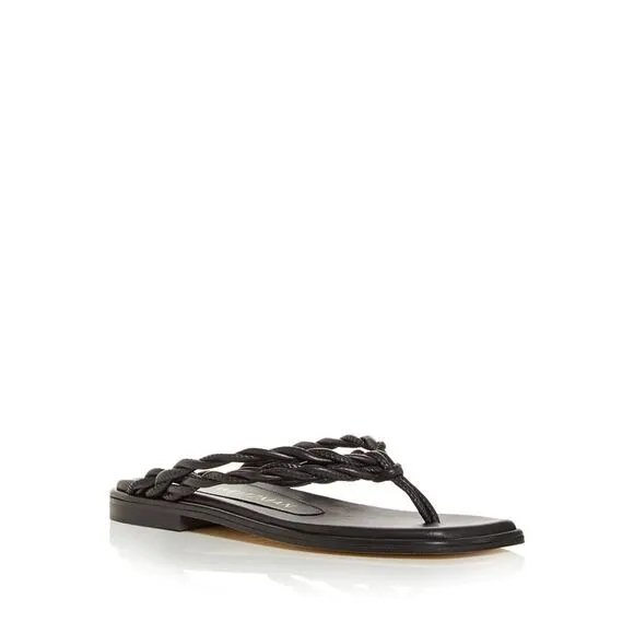 STUART WEITZMAN Womens Black Calypso Block Heel Slip On Leather Thong Sandals 7