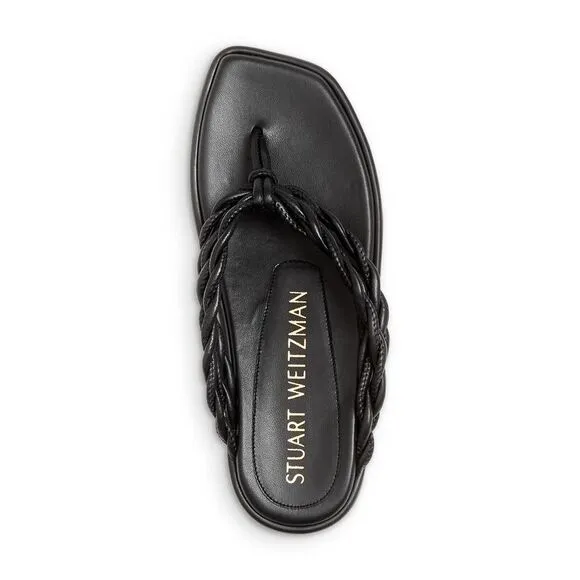 STUART WEITZMAN Womens Black Calypso Block Heel Slip On Leather Thong Sandals 7