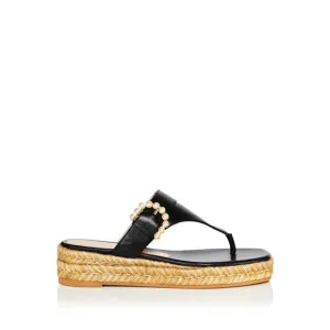 STUART WEITZMAN Womens Black Faux Pearl Sa607 Wedge Slip On Thong Sandals 11 M