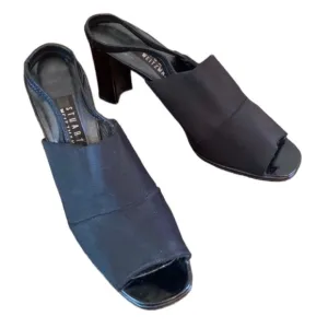 Stuart Weiztman Synergy 90’s Black Elastic Open Toe Sling Back Heels Size 9.5