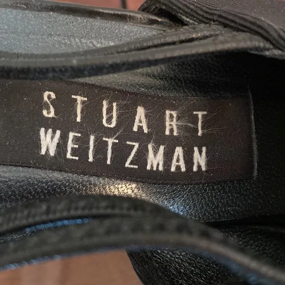 Stuart Weiztman Synergy 90’s Black Elastic Open Toe Sling Back Heels Size 9.5