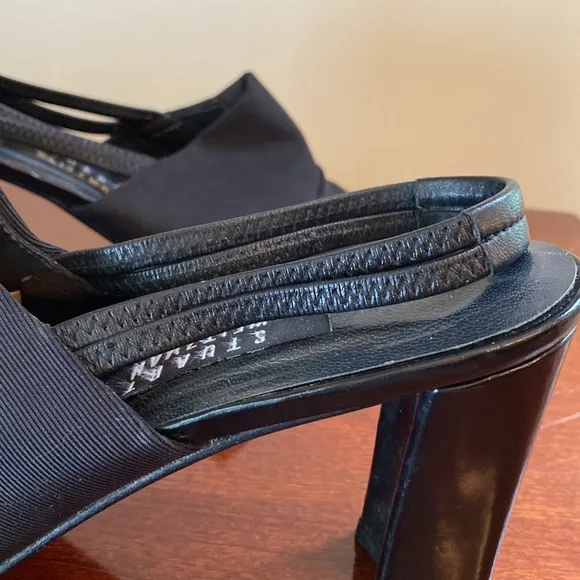 Stuart Weiztman Synergy 90’s Black Elastic Open Toe Sling Back Heels Size 9.5