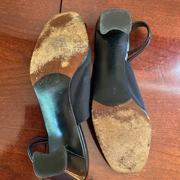 Stuart Weiztman Synergy 90’s Black Elastic Open Toe Sling Back Heels Size 9.5