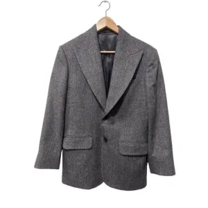 Studio Suits Handcrafted Gray Twead Wool Blend Blazer Silk Hankerchief Size 38