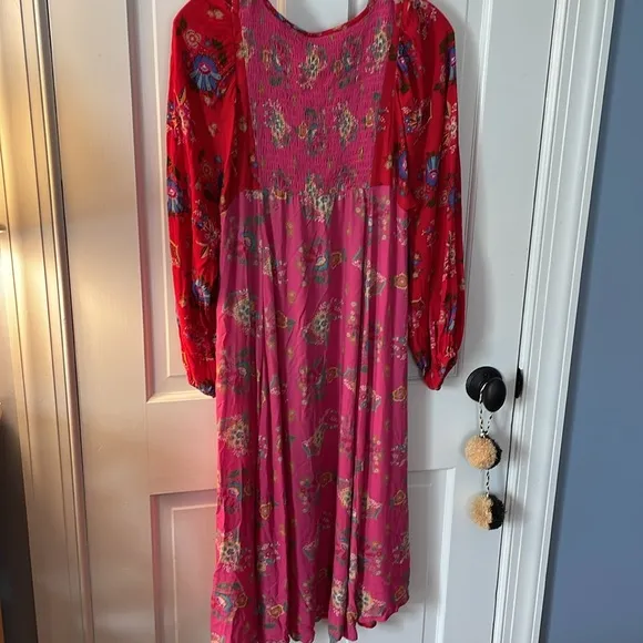 STUNNING SWEET SEXY SPELL 💋 beautiful Red, pink floral, Boho peasant dress S 💕