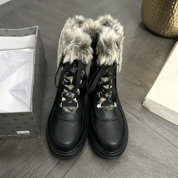 Sun   Stone Womens Orlaa Faux Leather Cold Weather Combat &amp; Lace-up Boots