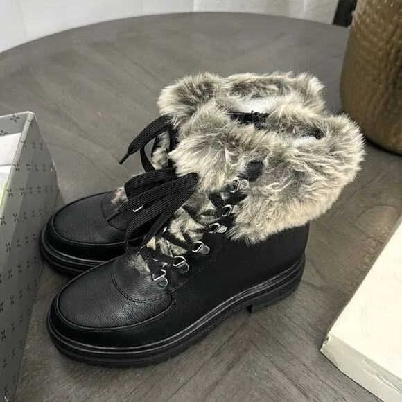 Sun   Stone Womens Orlaa Faux Leather Cold Weather Combat &amp; Lace-up Boots