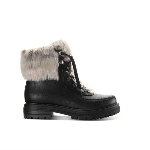 Sun   Stone Womens Orlaa Faux Leather Cold Weather Combat &amp; Lace-up Boots