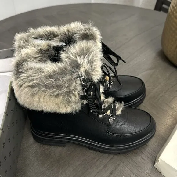 Sun   Stone Womens Orlaa Faux Leather Cold Weather Combat &amp; Lace-up Boots