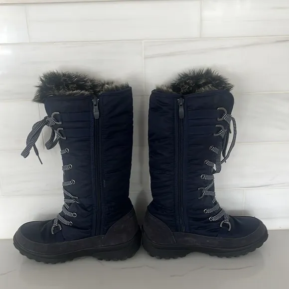 Superfit Canada Tall Waterproof Fleece Lined Navy Lace up Boots size 7