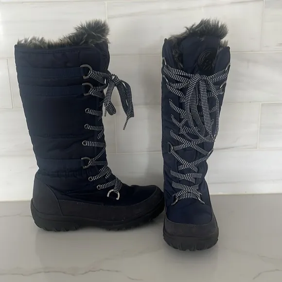 Superfit Canada Tall Waterproof Fleece Lined Navy Lace up Boots size 7