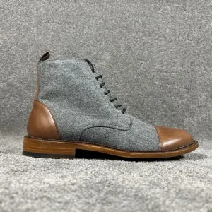 Taft The Jack Dress Boot Brown Leather Gray Wool Oxford Size 44 US 11