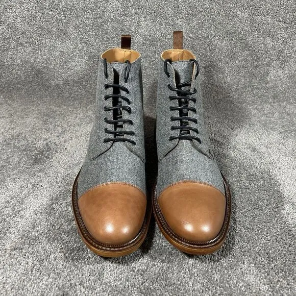 Taft The Jack Dress Boot Brown Leather Gray Wool Oxford Size 44 US 11