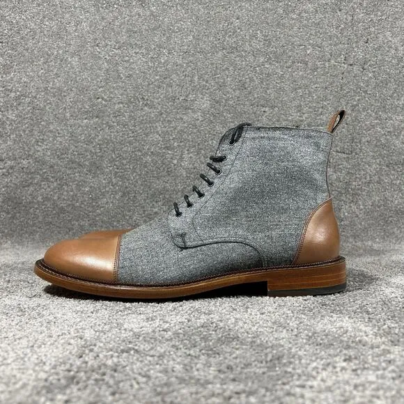 Taft The Jack Dress Boot Brown Leather Gray Wool Oxford Size 44 US 11