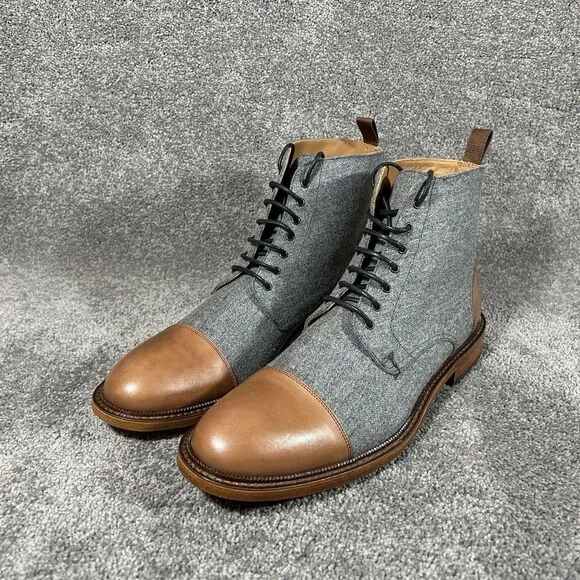 Taft The Jack Dress Boot Brown Leather Gray Wool Oxford Size 44 US 11