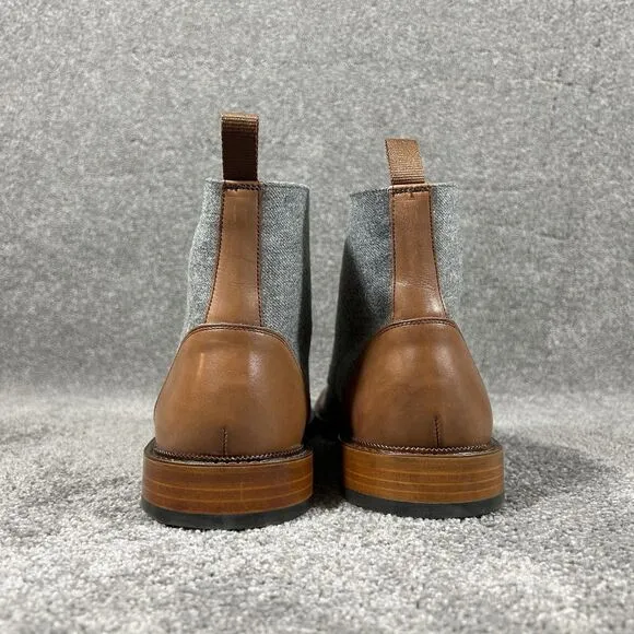 Taft The Jack Dress Boot Brown Leather Gray Wool Oxford Size 44 US 11
