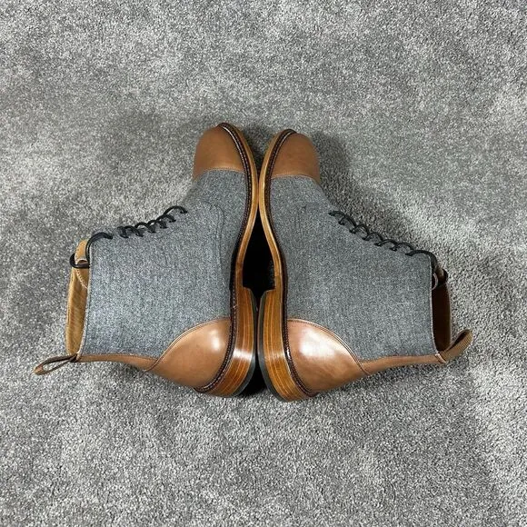 Taft The Jack Dress Boot Brown Leather Gray Wool Oxford Size 44 US 11