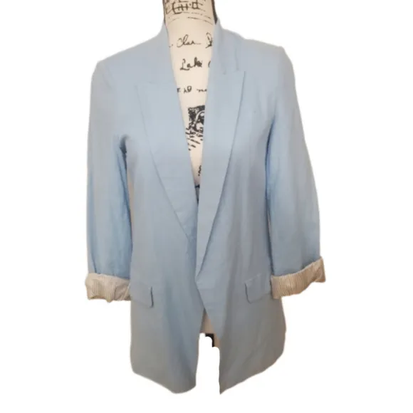 Tahari | Light Blue Linen Fully Lined Blazer - Size Small