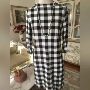 Talbots black white check dress size MP great holiday dress with boots