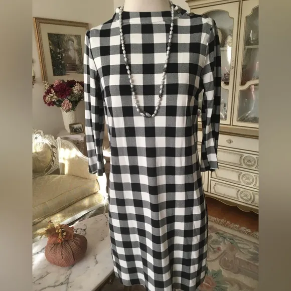 Talbots black white check dress size MP great holiday dress with boots