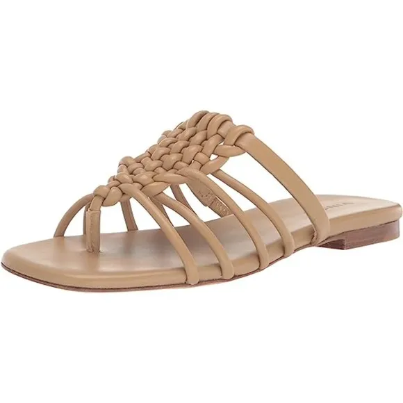 Tan Brown Camel Vince. Leather Strappy Thong Slides Sandals Slip-Ons (NWOT)