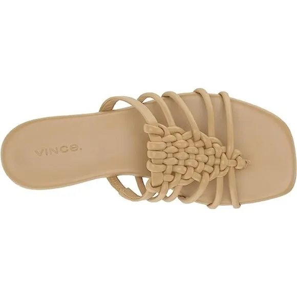 Tan Brown Camel Vince. Leather Strappy Thong Slides Sandals Slip-Ons (NWOT)