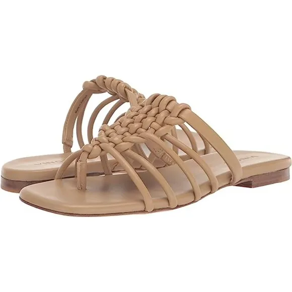 Tan Brown Camel Vince. Leather Strappy Thong Slides Sandals Slip-Ons (NWOT)