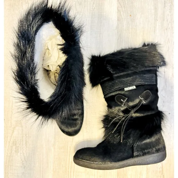 Tecnica fur black winter boots made in Italy for cold winter outdoors Size 6.5