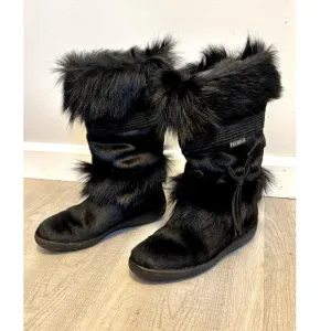 Tecnica fur black winter boots made in Italy for cold winter outdoors Size 6.5