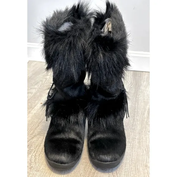 Tecnica fur black winter boots made in Italy for cold winter outdoors Size 6.5