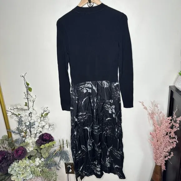 TED BAKER Alettaa Knit Twofer Midi Dress Black Floral Sz 3 / M {3X5}