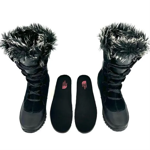 THE NORTH FACE &quot;NUPTSE PURNA&quot; BLACK WATERPROOF SUEDE INSULATED MID WINTER BOOTS