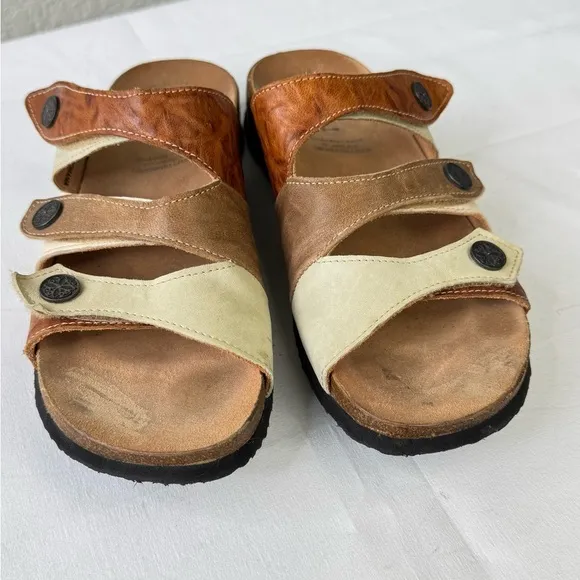 Think! Multiple Leather Strap Slip on Sandals Size 40/9.5
