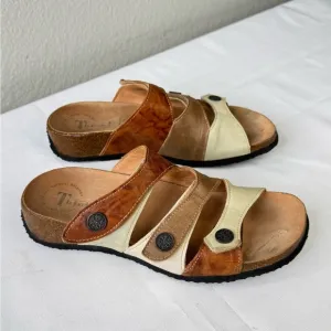 Think! Multiple Leather Strap Slip on Sandals Size 40/9.5