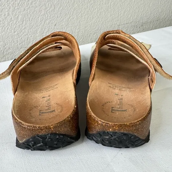 Think! Multiple Leather Strap Slip on Sandals Size 40/9.5