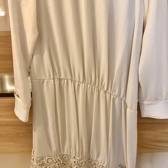 TIBI Guipure Lace Asymmetrical Ivory Lace Dress, Cut-Outs, Long Sleeves,…