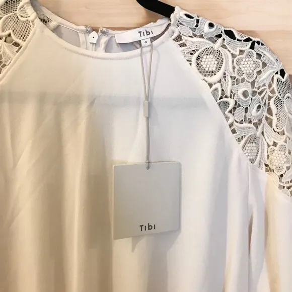 TIBI Guipure Lace Asymmetrical Ivory Lace Dress, Cut-Outs, Long Sleeves,…